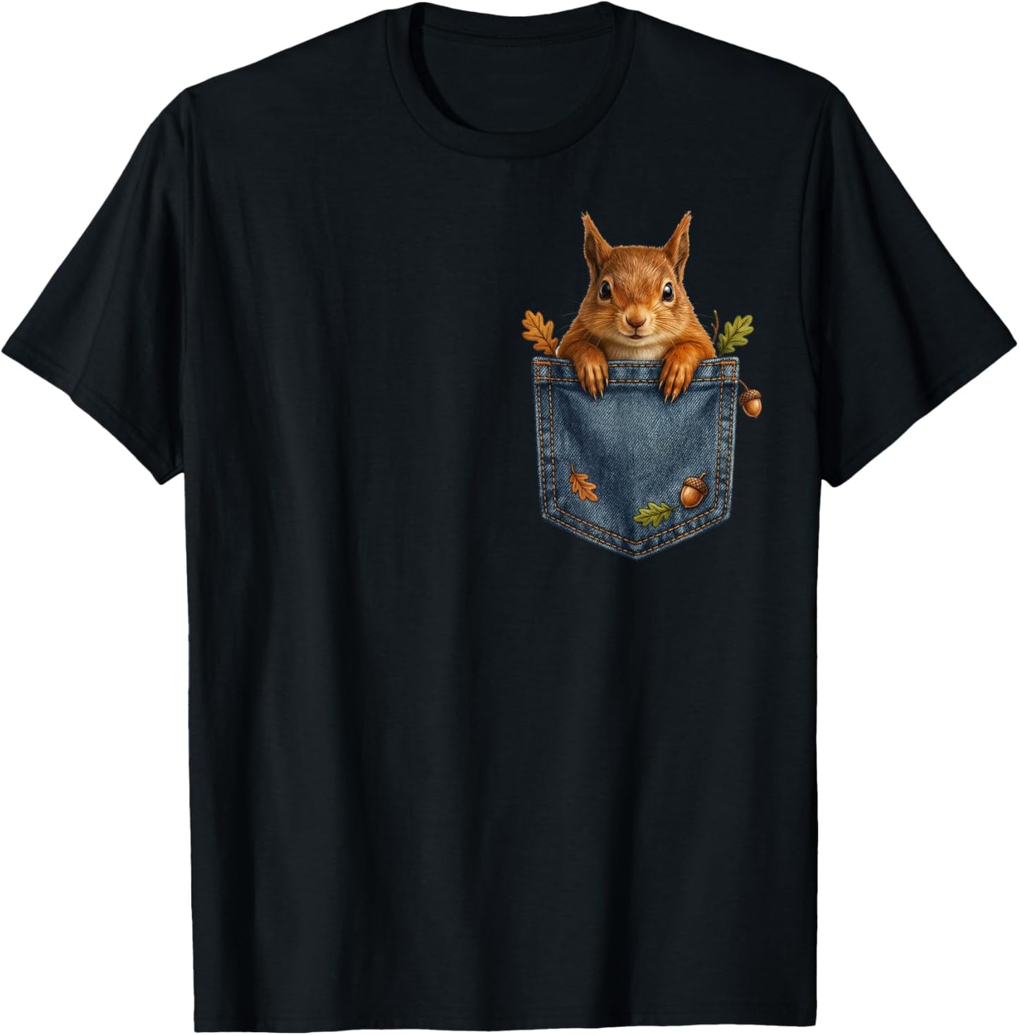 Funny Squirrel Lover Pjs Graphic Pocket Men Women Girl Boys T-Shirt - T-Shirt | Black