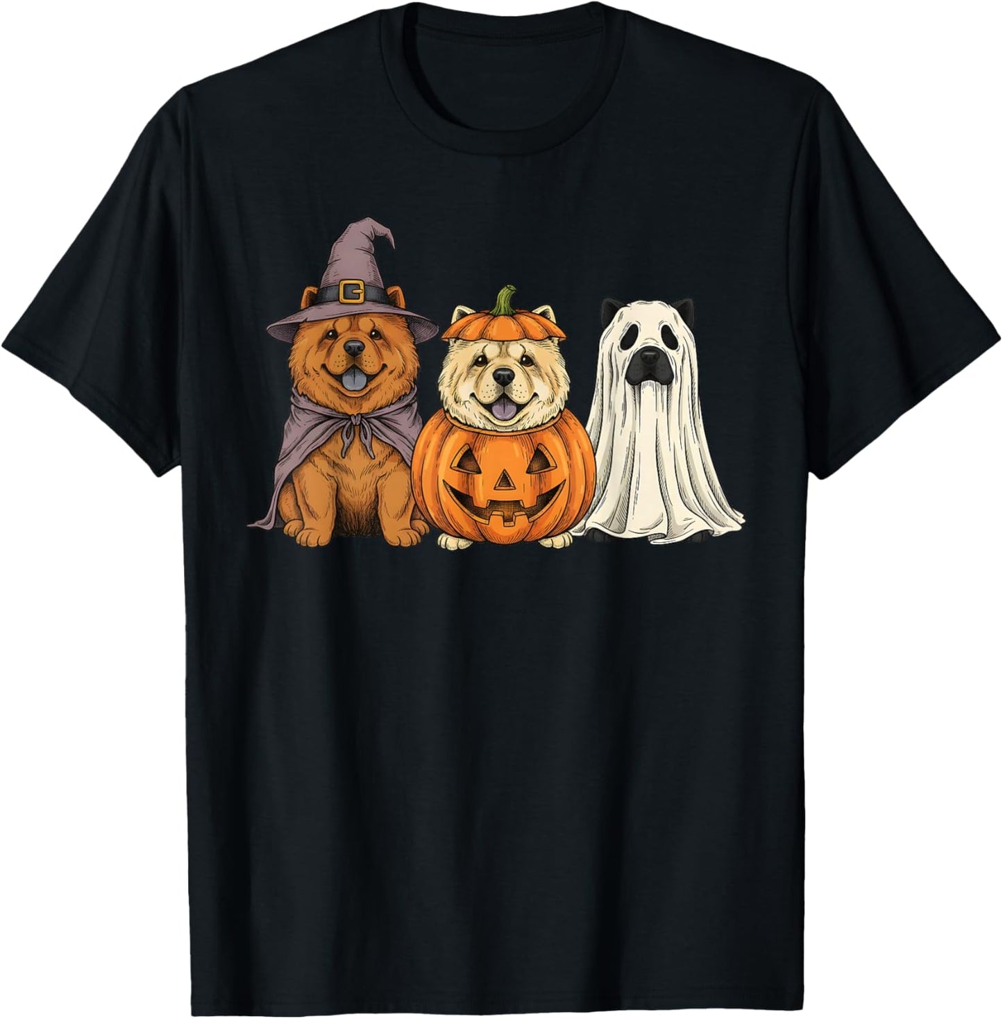 Spooky Ghost Chow Chow Pumpkin Halloween Dog Lover T-Shirt - T-Shirt | Black