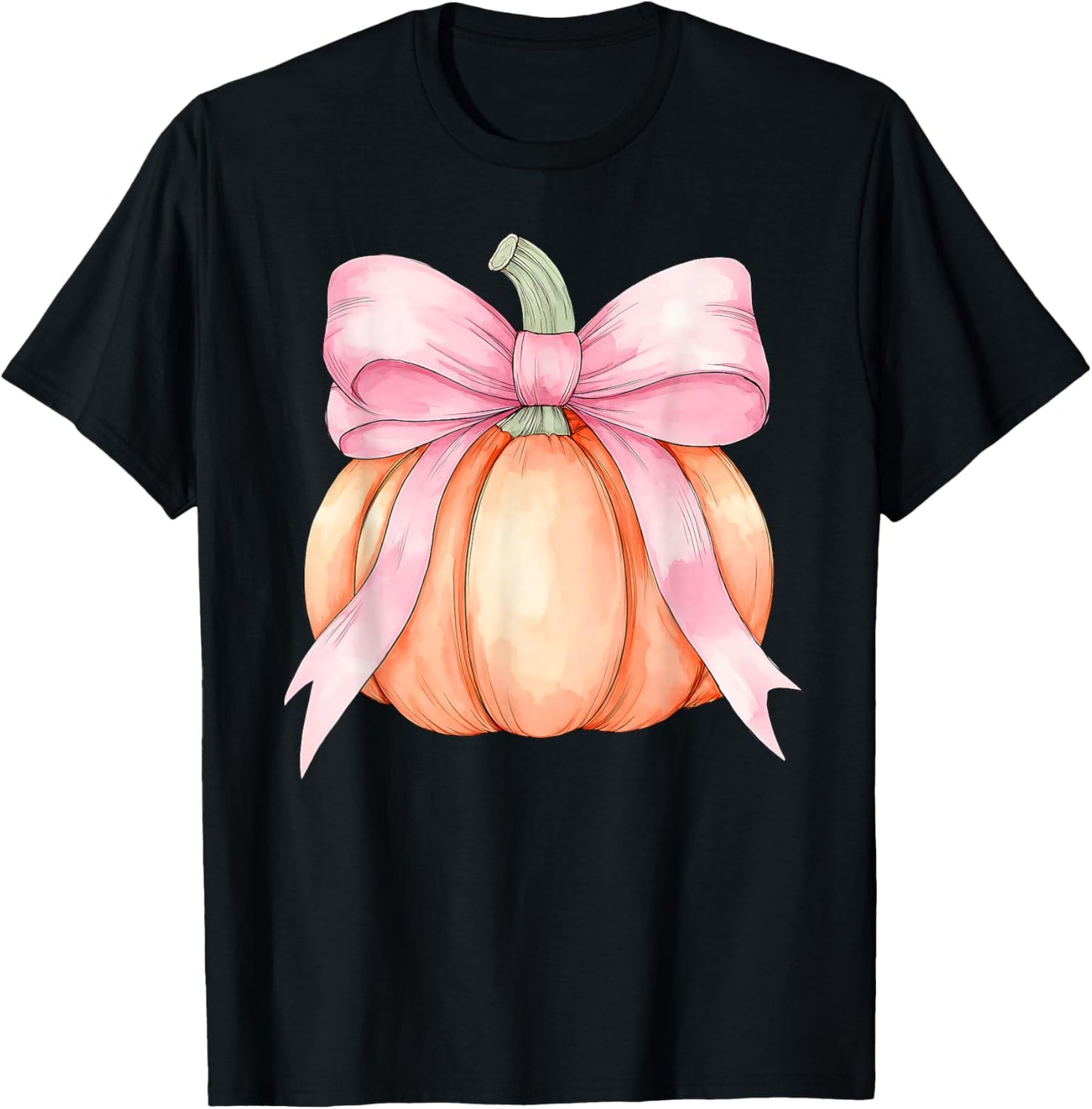Retro Pumpkin Coquette Pink Bow Halloween Autumn Fall Season T-Shirt - T-Shirt | Black