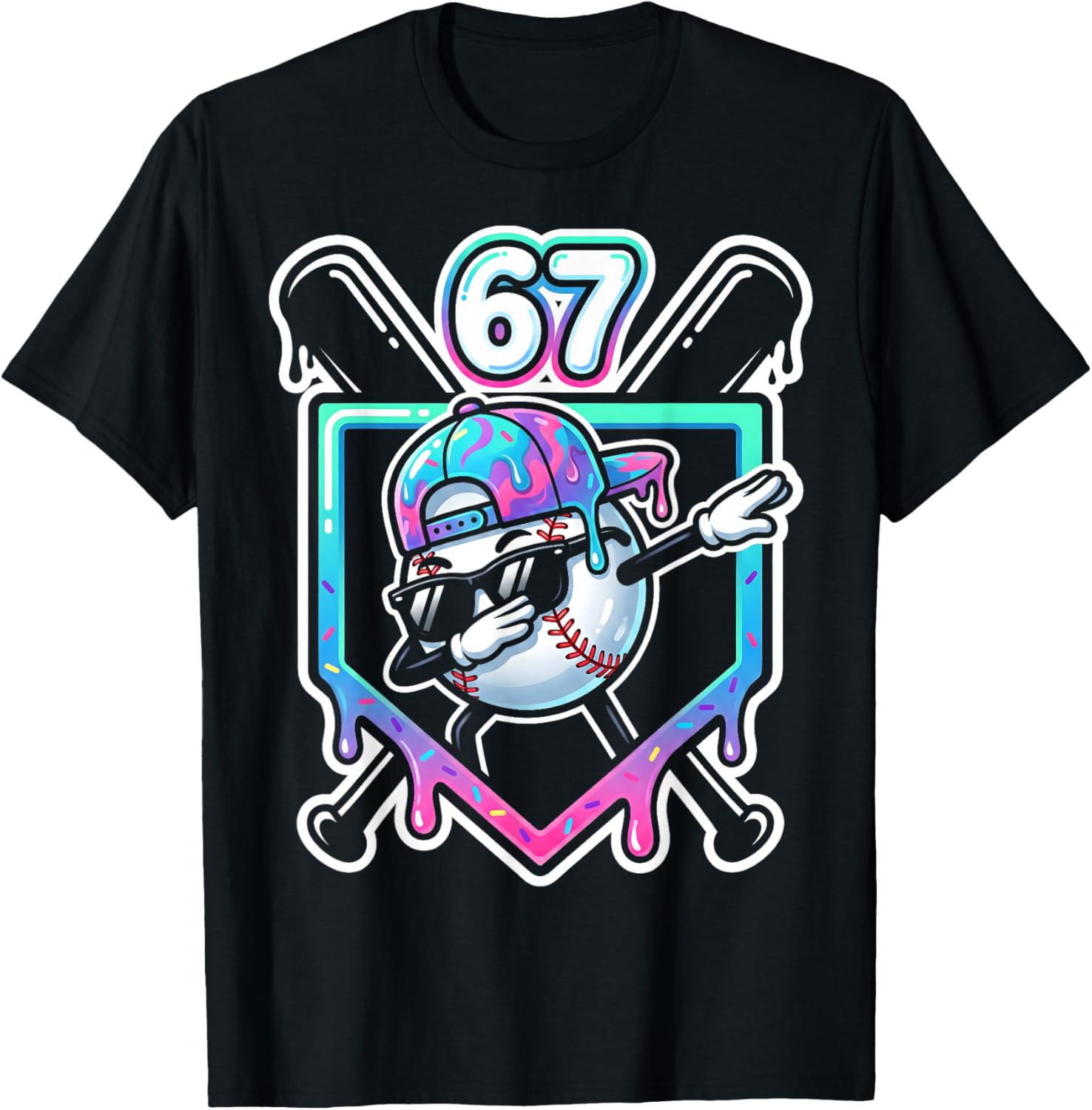 Baseball Ice Cream Drip 67 Player Dabbing Six Seven Boys T-Shirt - T-Shirt | Black