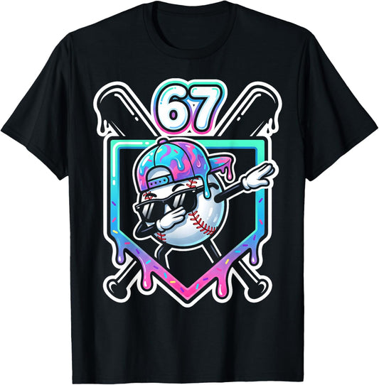 Baseball Ice Cream Drip 67 Player Dabbing Six Seven Boys T-Shirt - T-Shirt | Black