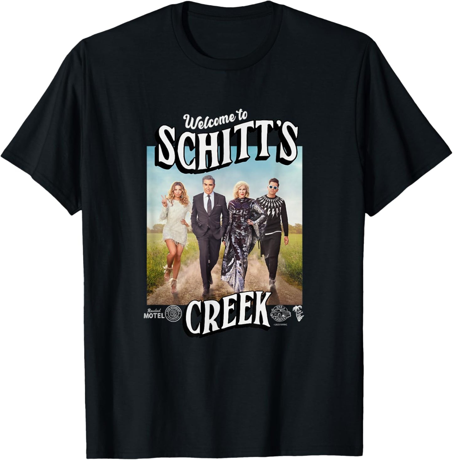 Schitt's Creek Cast Photo with Welcome to Text Vintage T-Shirt - T-Shirt | Black
