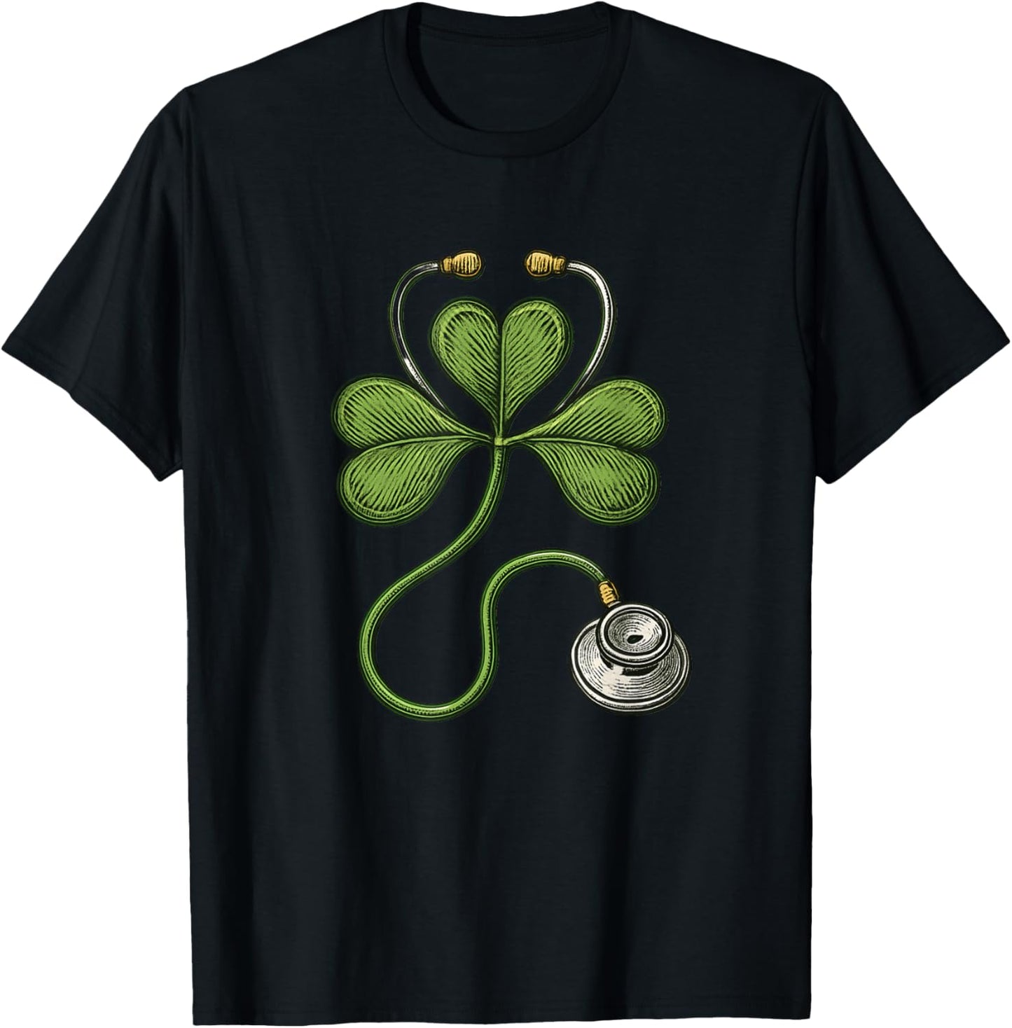 One Lucky Doctor Nurse St Patricks Day Stethoscope Shamrock T-Shirt - T-Shirt | Black