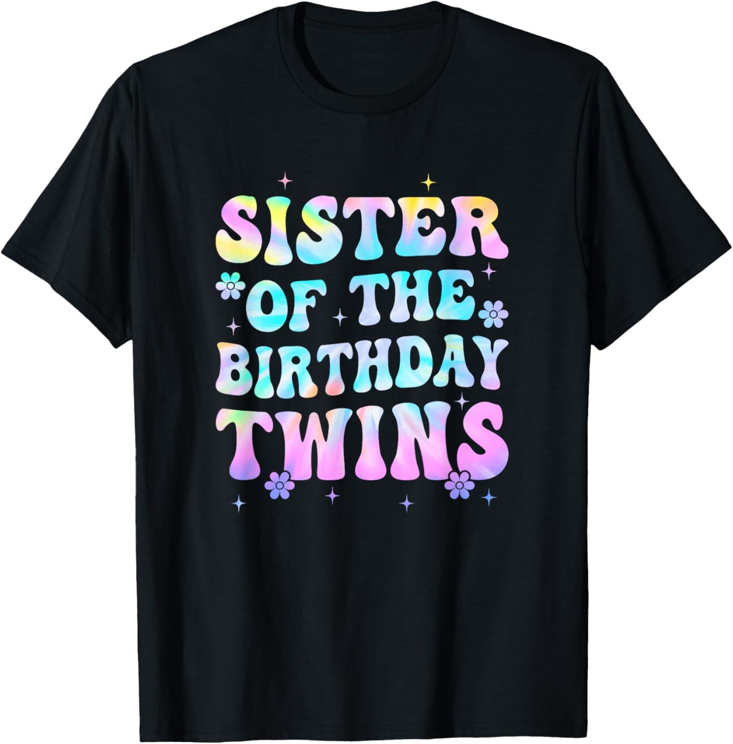 Sister of The Birthday Twins Girls Kids Party Retro Bday T-Shirt - T-Shirt | Black