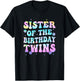 Sister of The Birthday Twins Girls Kids Party Retro Bday T-Shirt - T-Shirt | Black