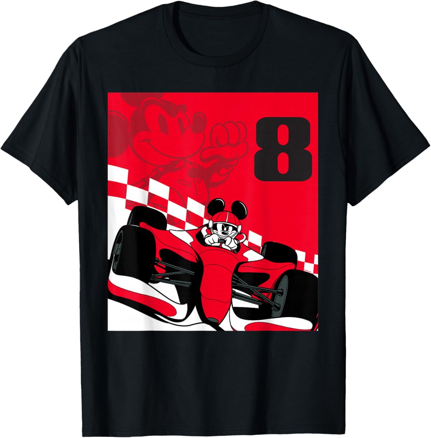 Disney Racing 8th Birthday 8 Years Old Mickey Mouse Race Car T-Shirt - T-Shirt | Black