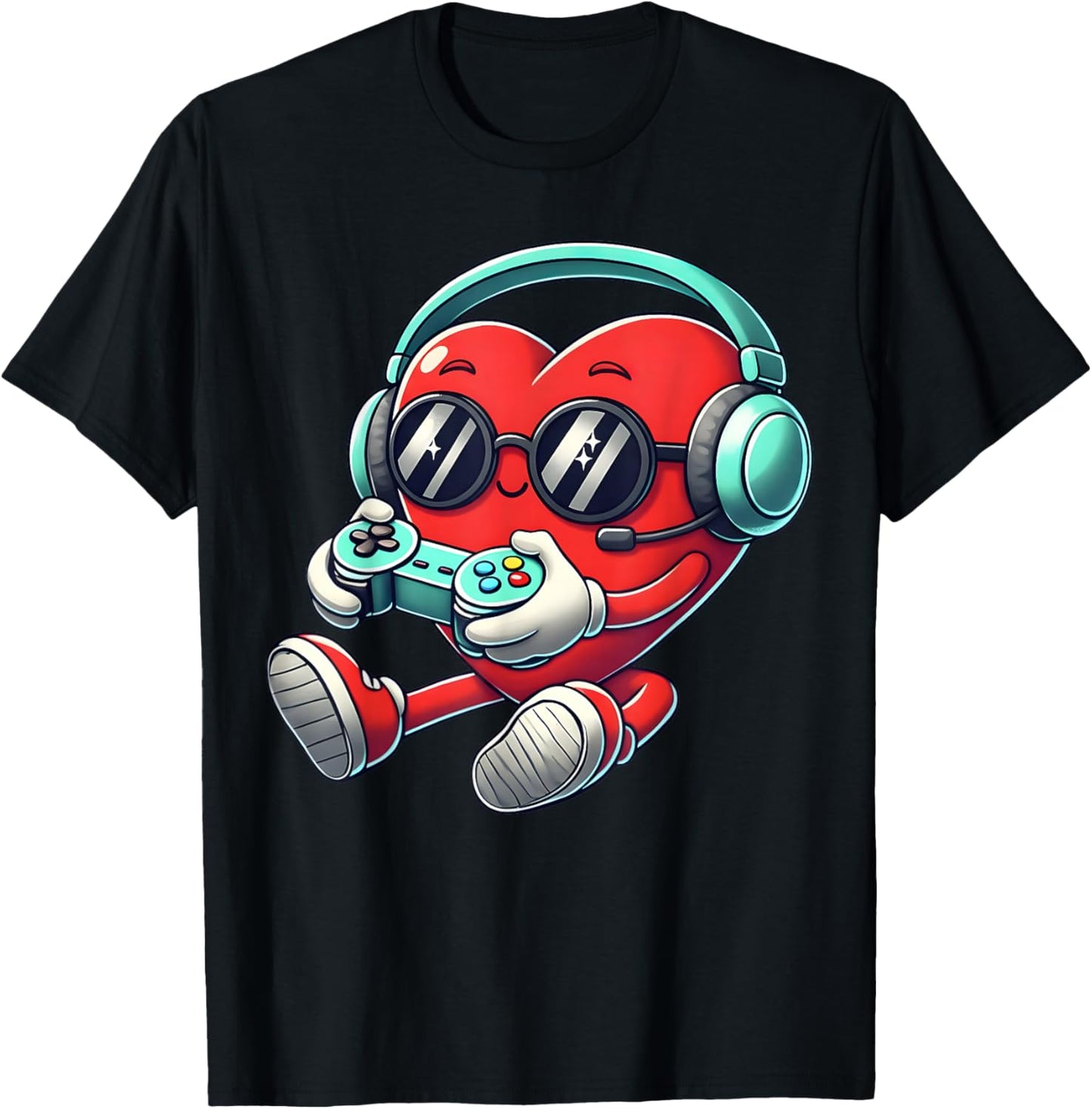Heart Gamer Video Gaming Boys Men Kids Valentines T-Shirt - T-Shirt | Black