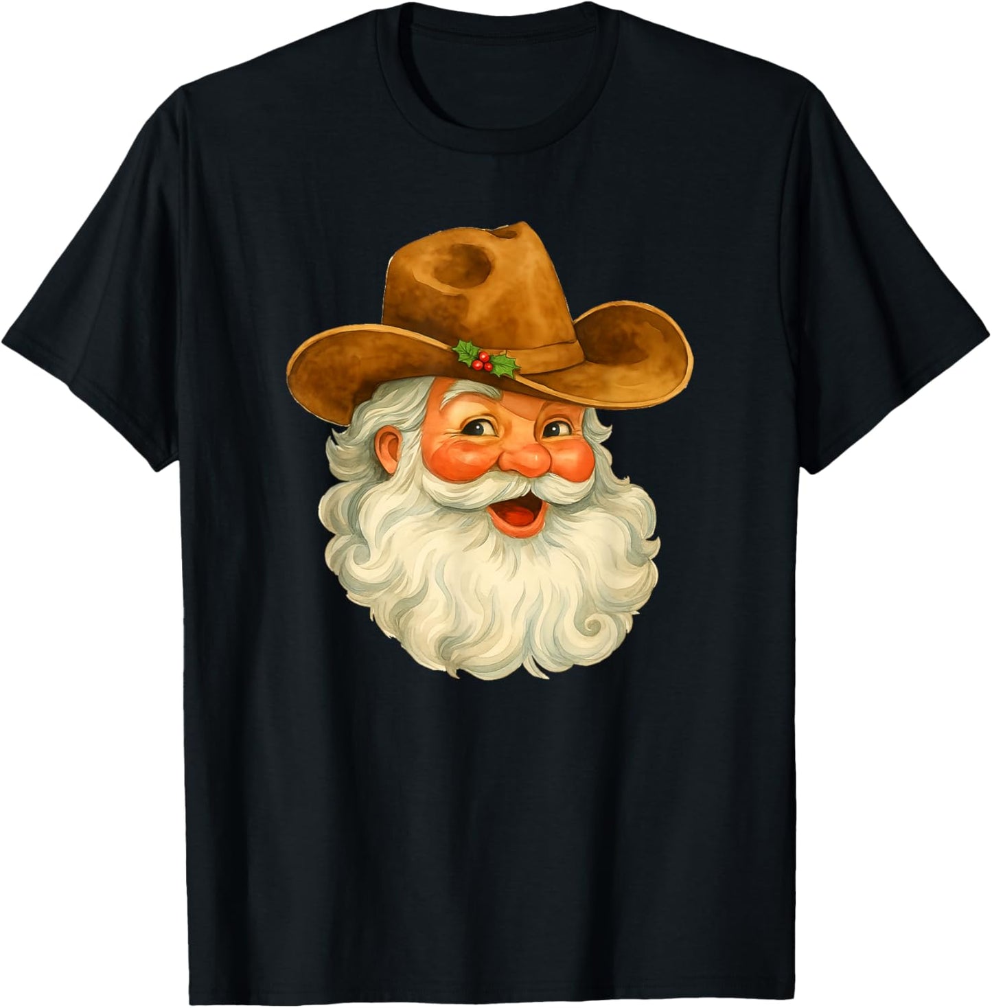 Santa Cowboy Western Christmas Xmas Holiday Pajamas T-Shirt - T-Shirt | Black