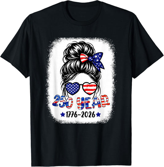 250 Years American 1776 2026 250th 4th July Women Kids Girl T-Shirt - T-Shirt | Black