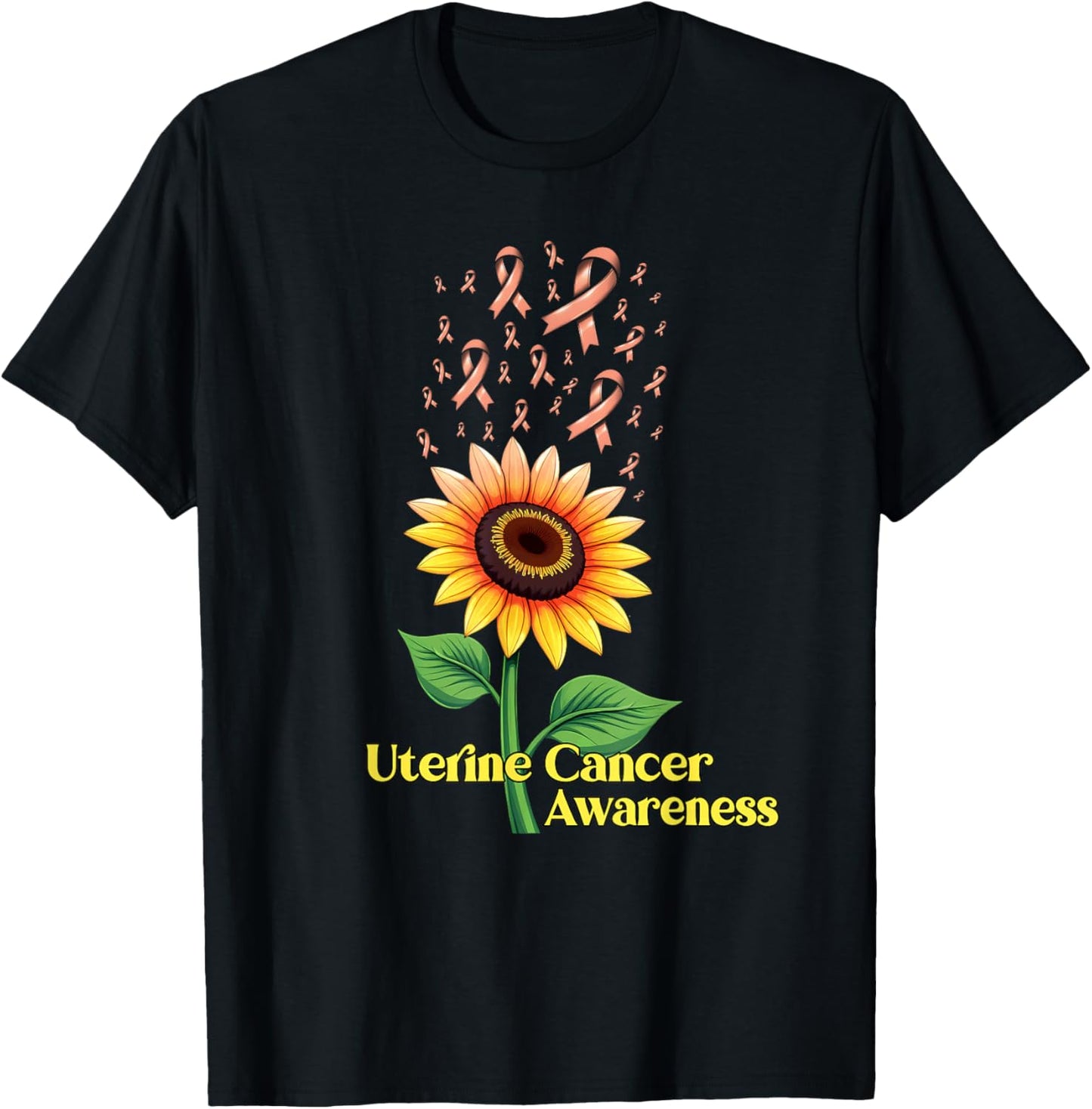 Uterine Cancer Awareness Sunflower T-Shirt - T-Shirt | Black