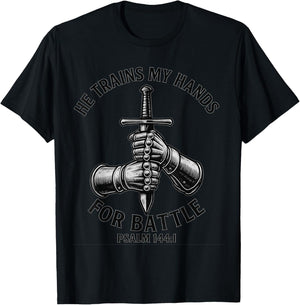 He Trains My Hands for Battle Faith-Inspired Christian Gift T-Shirt - T-Shirt | Black