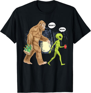 Bigfoot Alien Beer UFO Funny Futuristic Sasquatch Outdoor T-Shirt - T-Shirt | Black