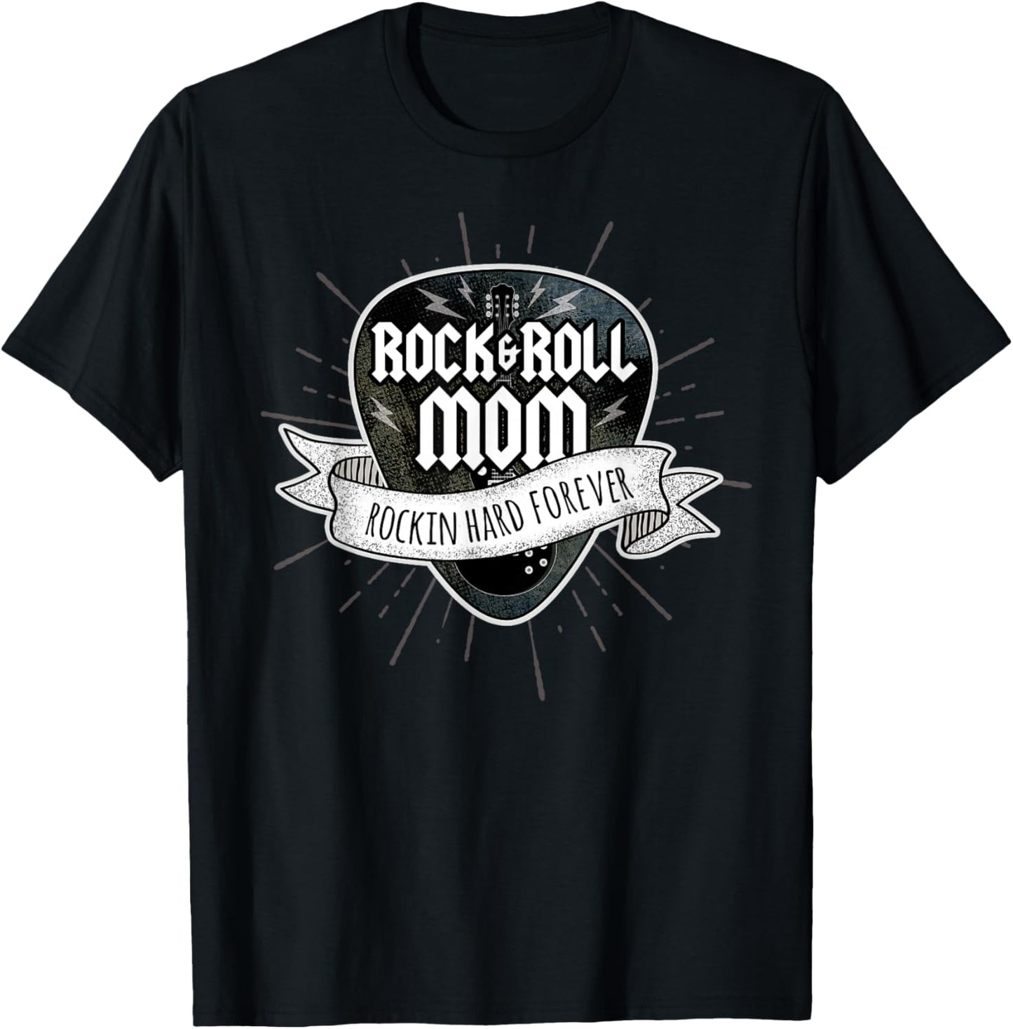 Rock and Roll Mom Sunburst Guitar Pick Logo T-Shirt - T-Shirt | Black