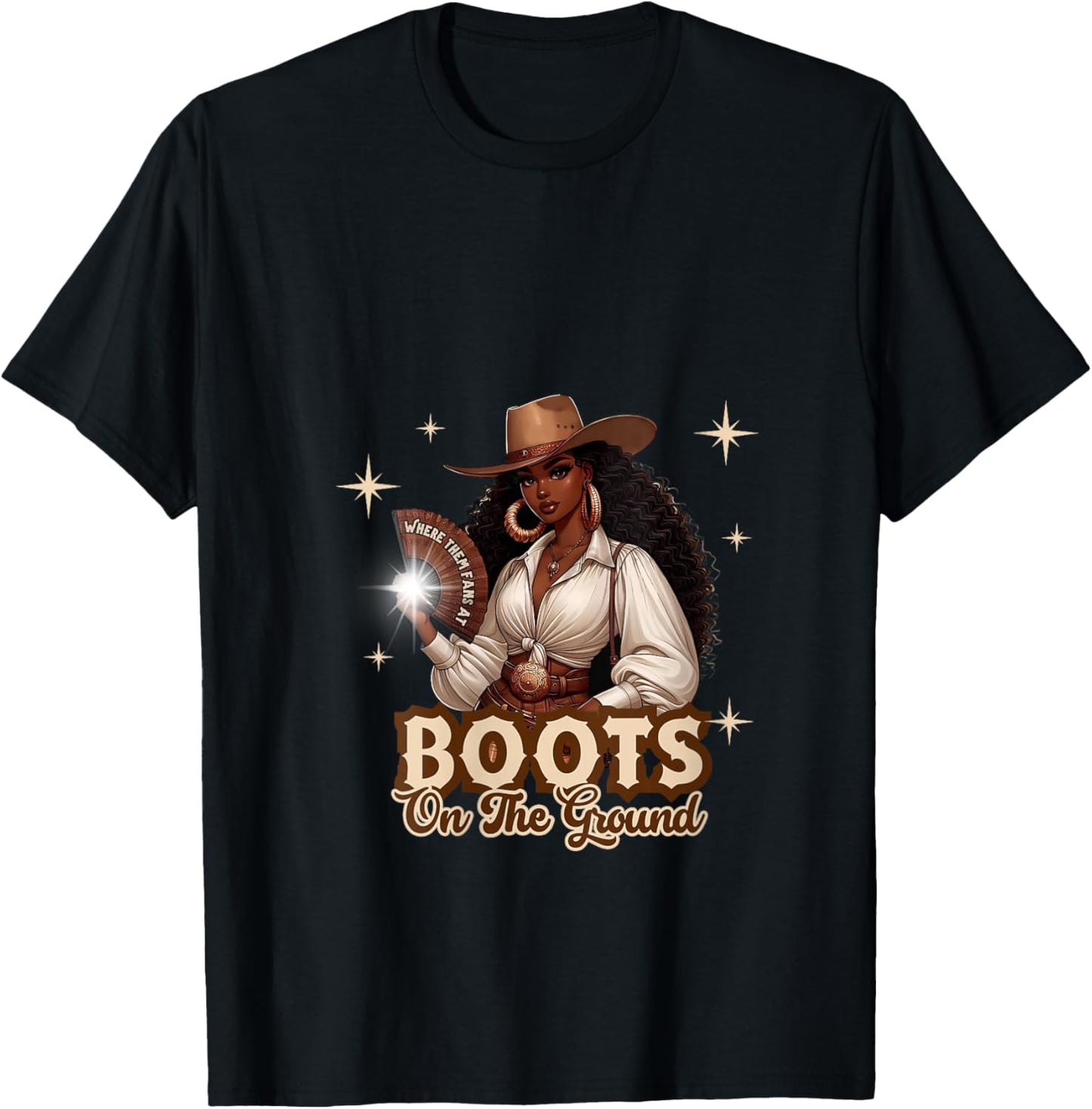 Boots On The Ground Cowgirl Western Black Girl Black History V-Neck T-Shirt - T-Shirt | Black