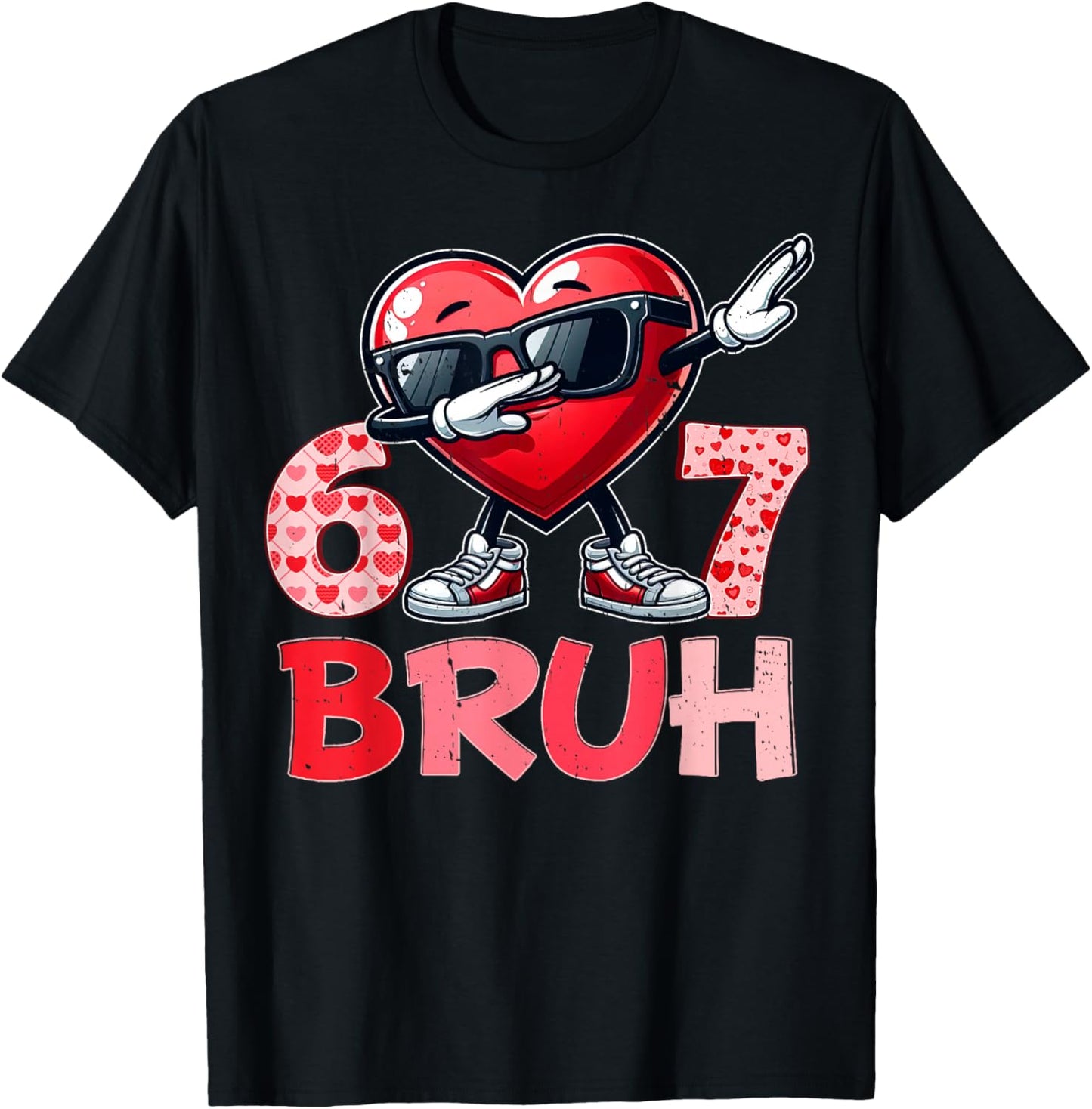Bruh 67 Six Seven Heart Dabbing Valentines Day Shirts Boys T-Shirt - T-Shirt | Black