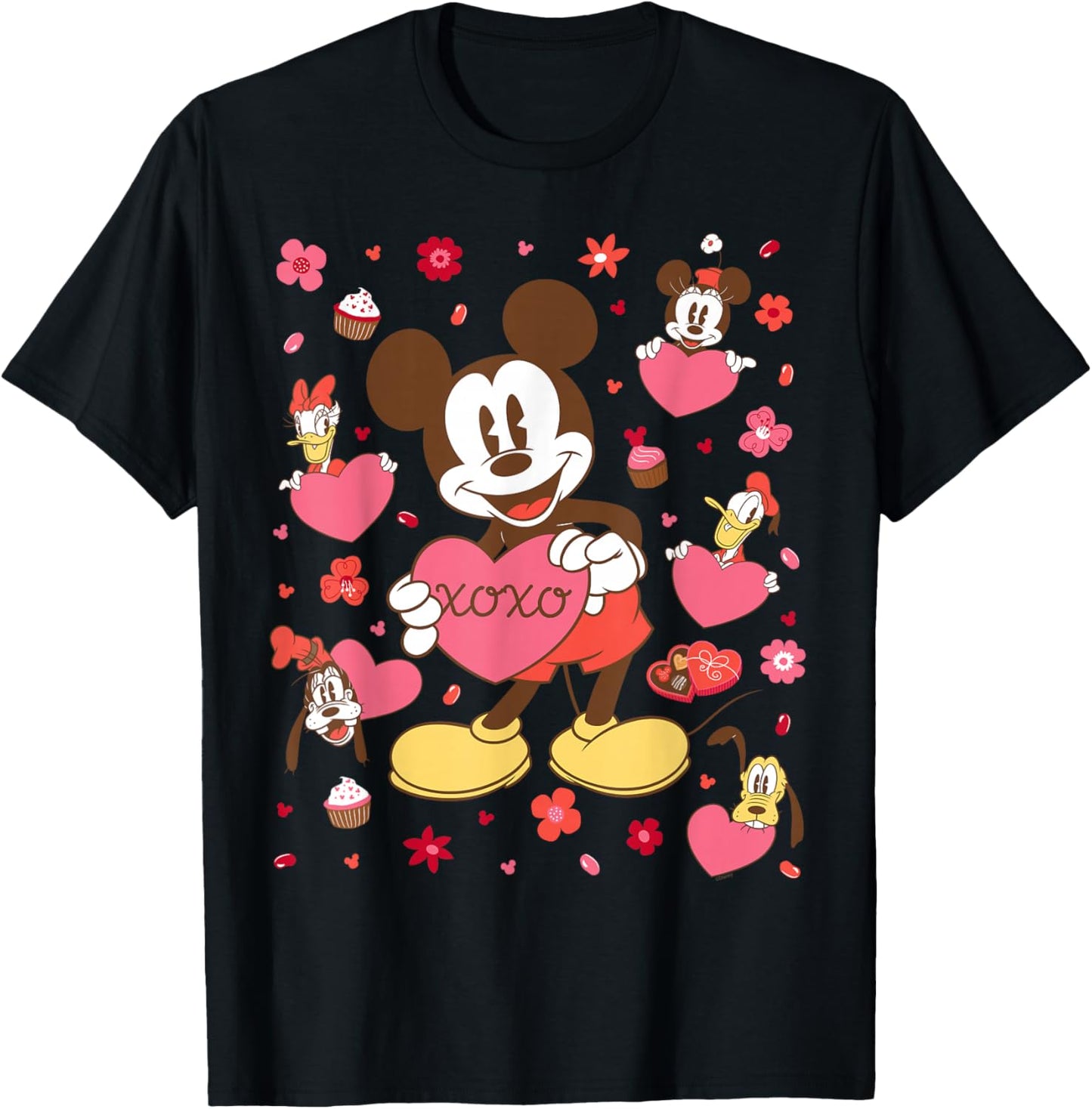 Disney Mickey Mouse & Friends Valentine's Day Retro Hearts T-Shirt - T-Shirt | Black