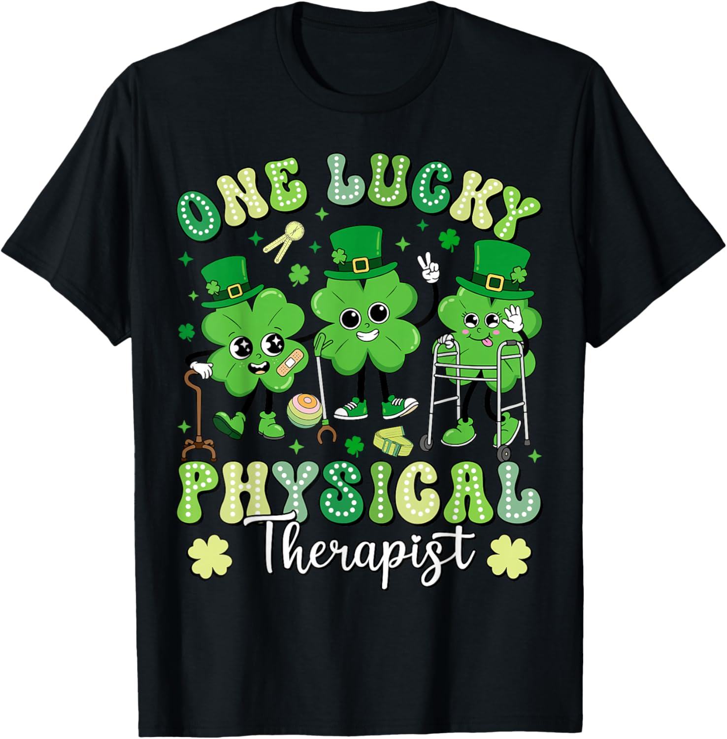 Groovy One Lucky Physical Therapist St Patrick's Day Therapy T-Shirt - T-Shirt | Black