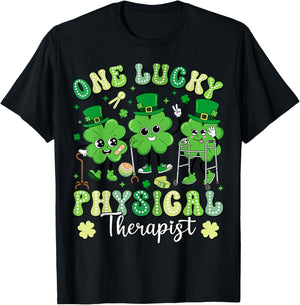 Groovy One Lucky Physical Therapist St Patrick's Day Therapy T-Shirt - T-Shirt | Black
