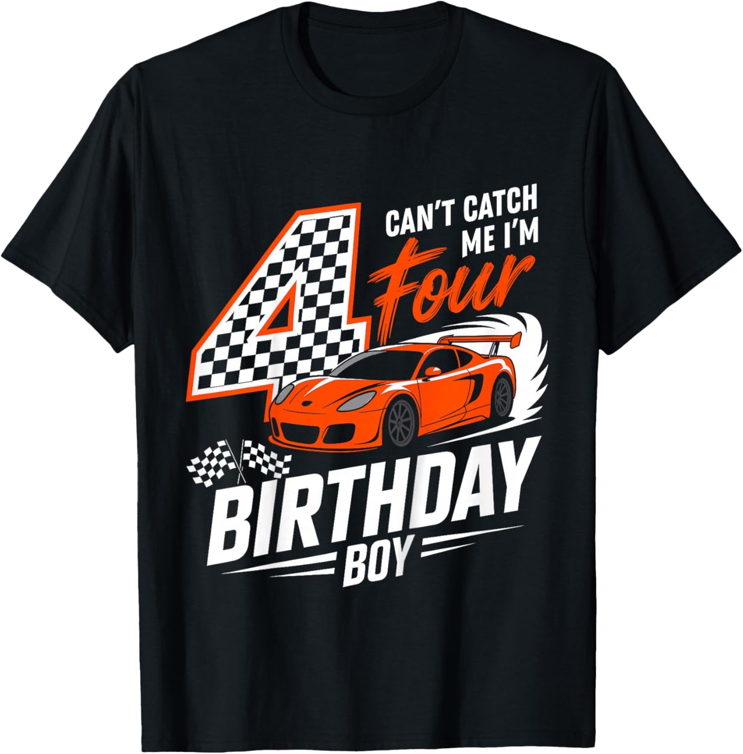 Kids Race Car Racing 4th Birthday 4 Years Old Cars Four Bday Boys T-Shirt - T-Shirt | Black