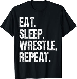Eat Sleep Wrestle Repeat Wrestling Wrestler Men Women Kids T-Shirt - T-Shirt | Black