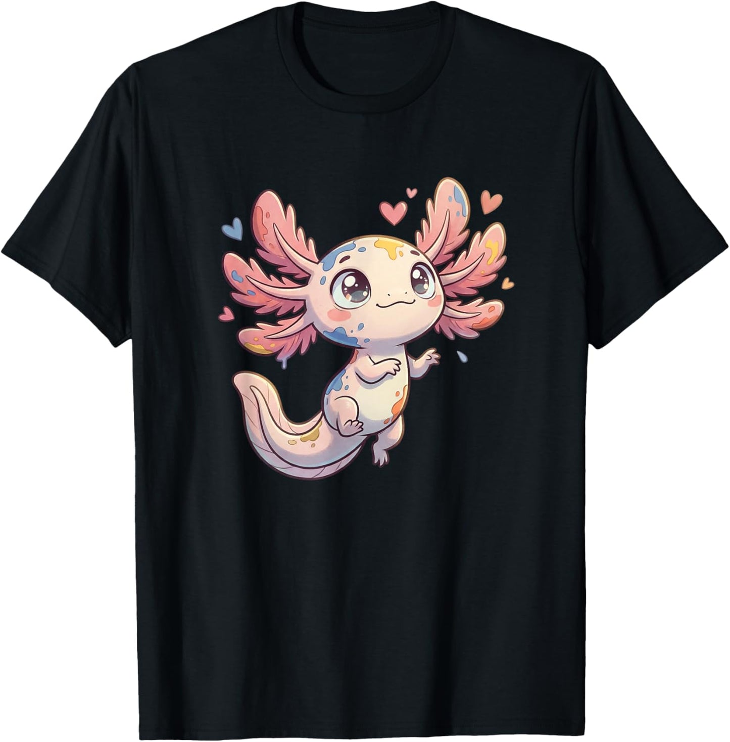 Cute Kawaii Axolotl with Hearts Pastel Fantasy Pet T-Shirt - T-Shirt | Black