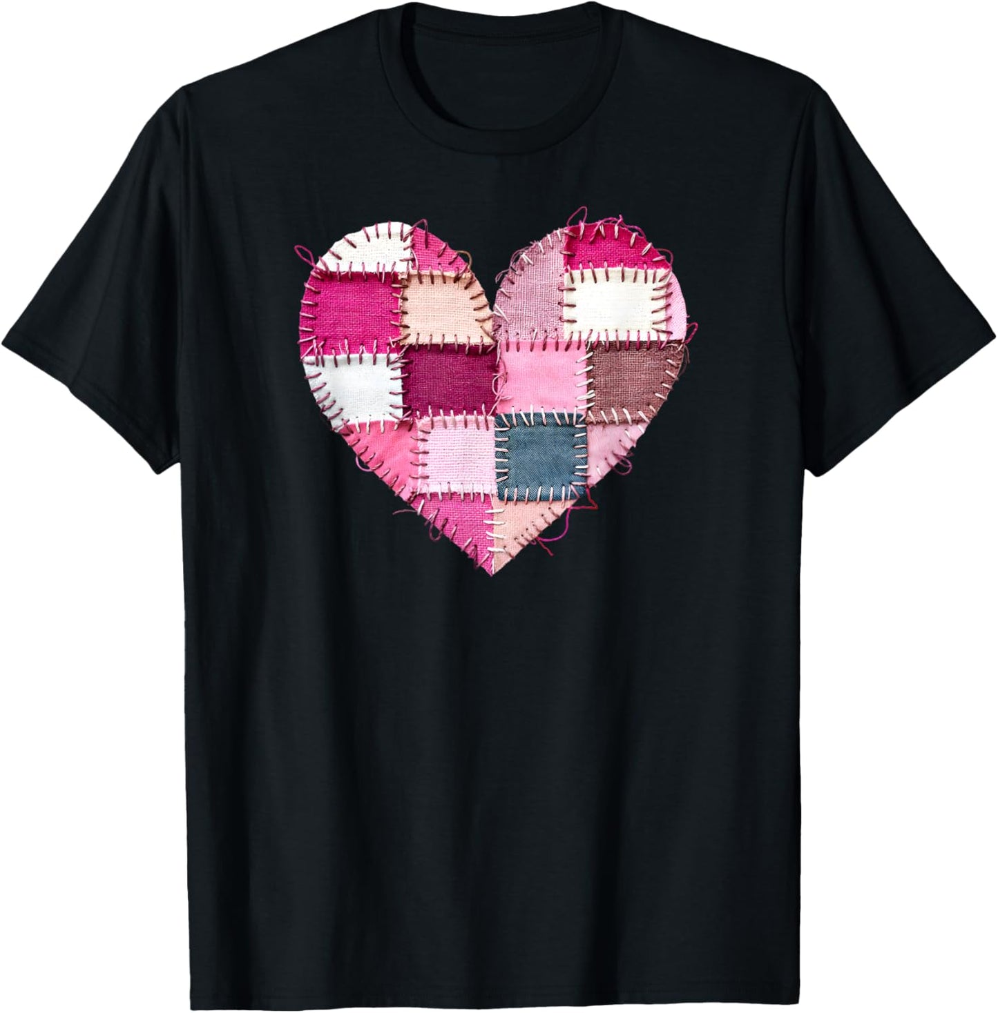 Valentine’s Day Faux Quilt Patchwork Heart T-Shirt - T-Shirt | Black