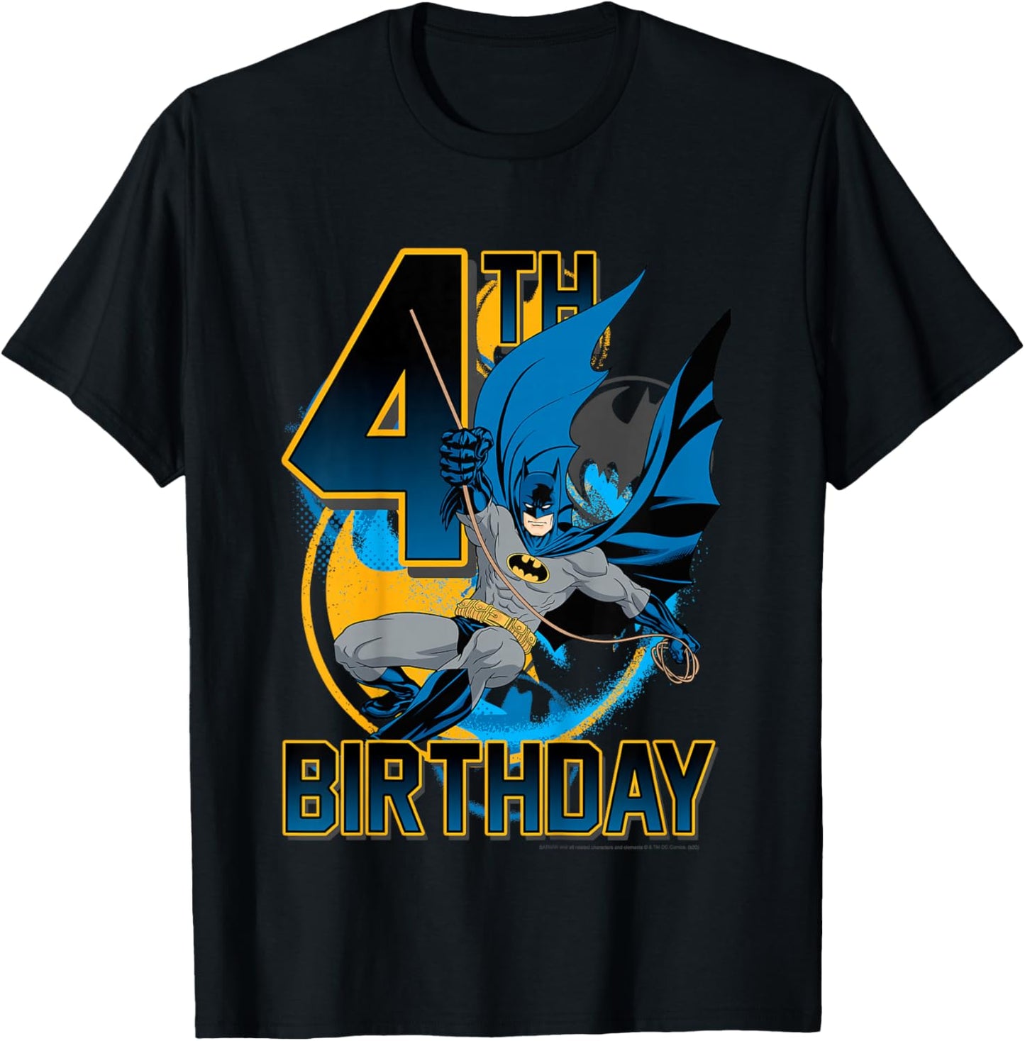 Kids DC Comics Batman 4th Birthday Bat Swing Action Poster T-Shirt - T-Shirt | Black