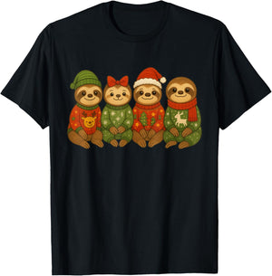 Christmas Sloth Matching Family Xmas Pajama Men Women Kids T-Shirt - T-Shirt | Black