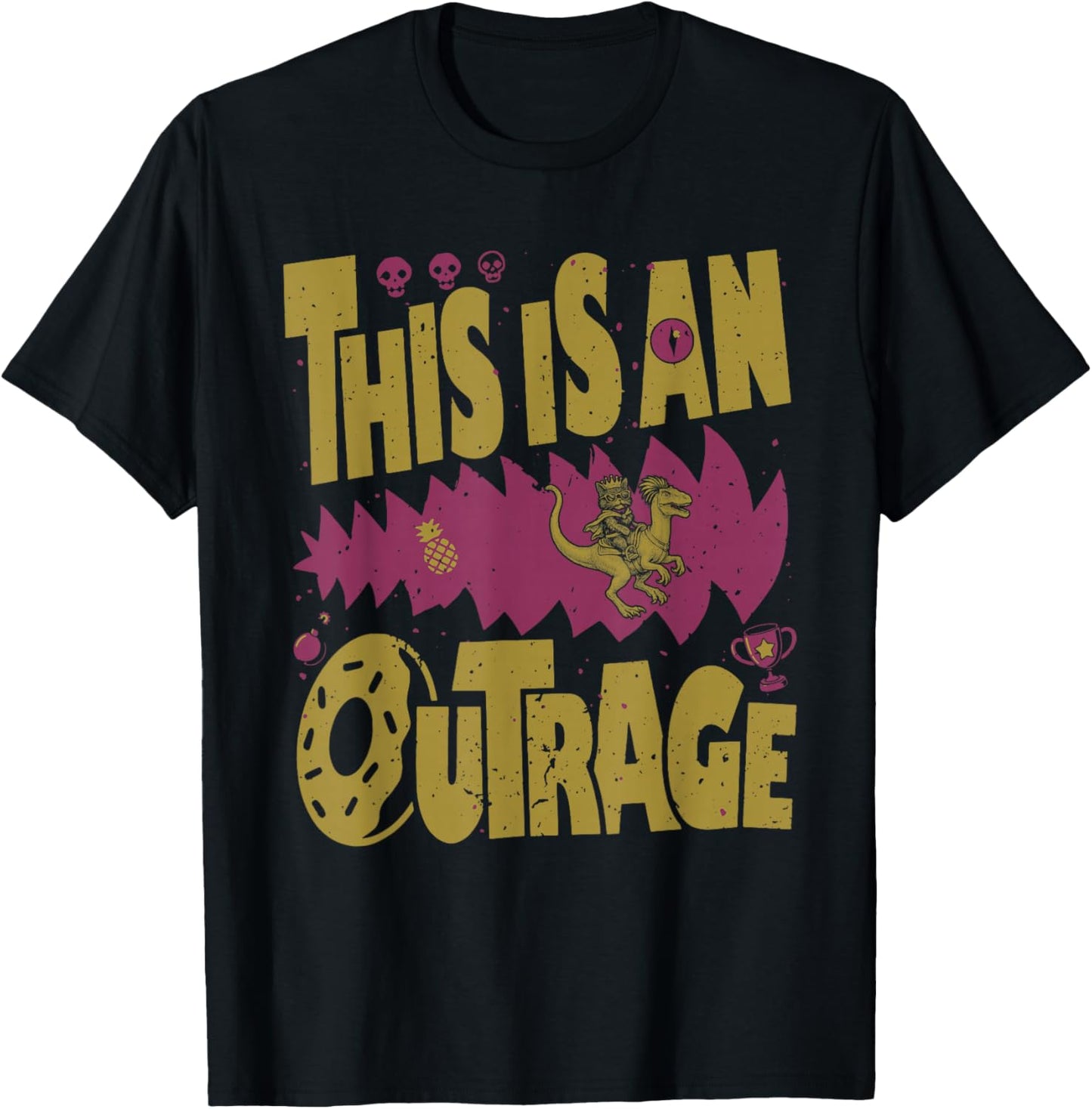 This is an Outrage Funny Princess Cat Riding Dinosaur T-Shirt - T-Shirt | Black