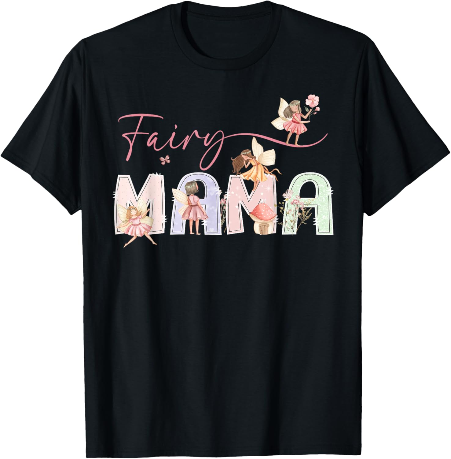 Fairy Mama Magical Floral Birthday Girl Fairytale Family T-Shirt - T-Shirt | Black