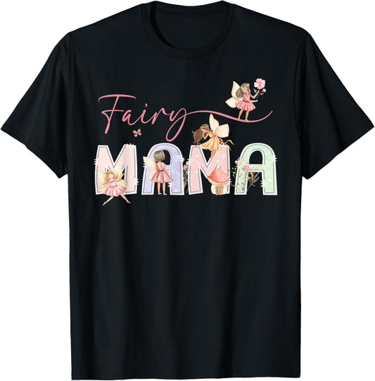 Fairy Mama Magical Floral Birthday Girl Fairytale Family T-Shirt - T-Shirt | Black
