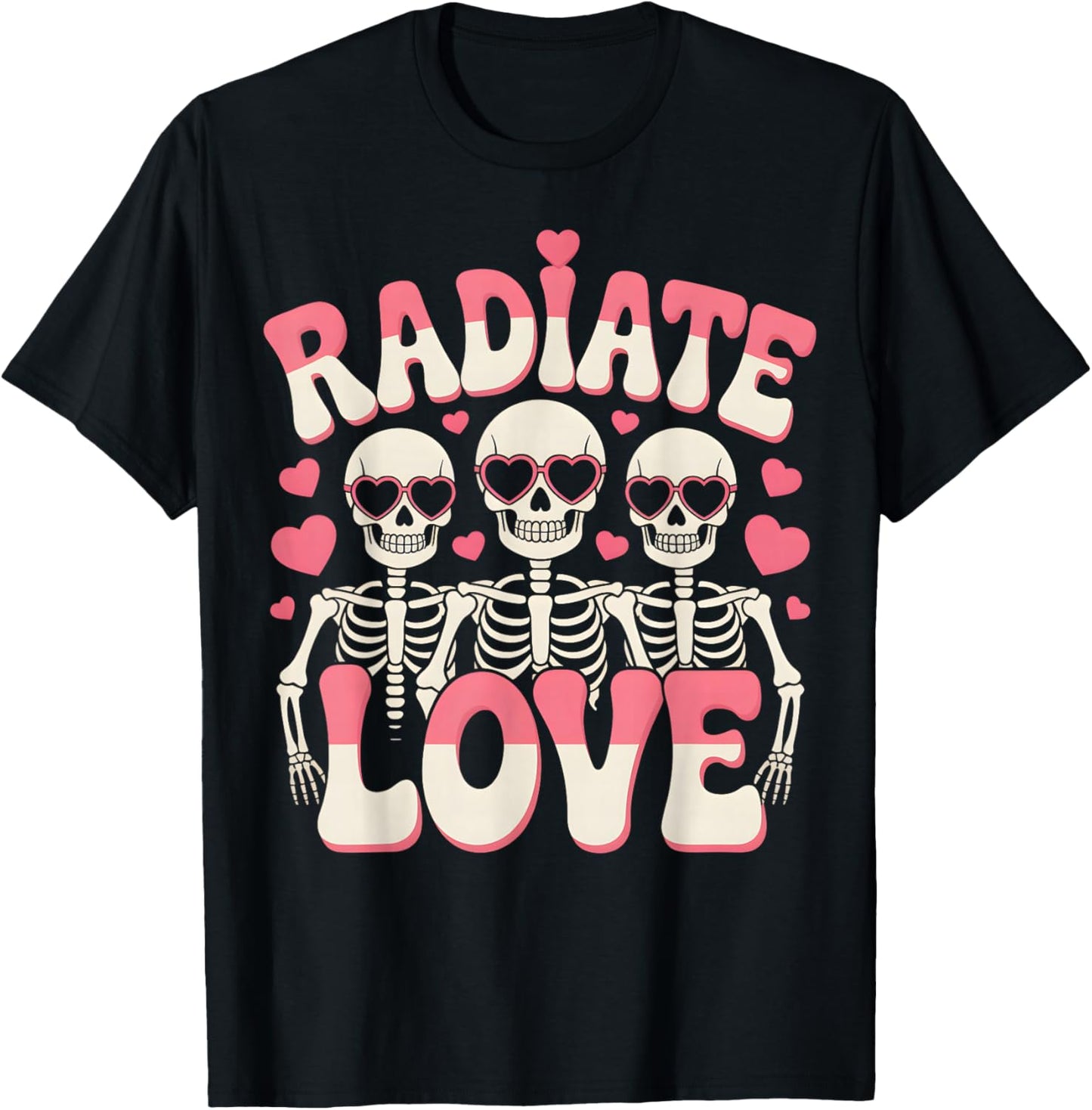 Radiate Love Skeleton Heart Sunglasses Retro Valentine Vibes T-Shirt - T-Shirt | Black