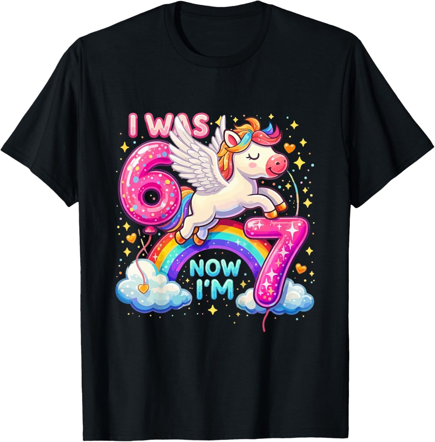 I was 6 Now I'm 7 Funny Six Seven Meme Unicorn Birthday T-Shirt - T-Shirt | Black