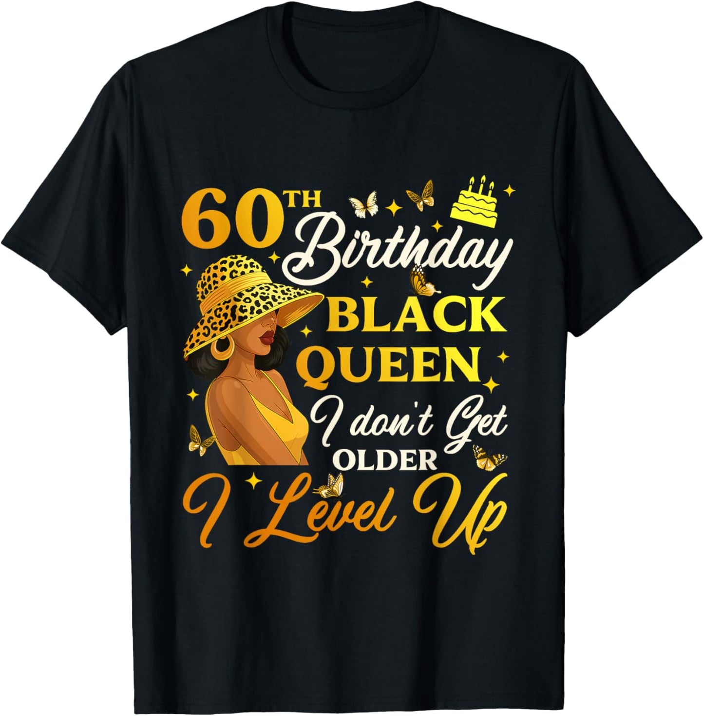 60th Birthday Black Queen Level Up Empowering T-Shirt - T-Shirt | Black
