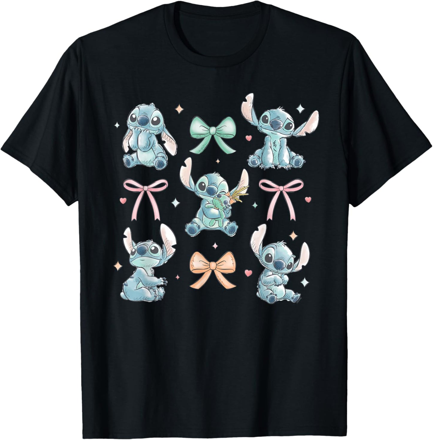 Disney Stitch & Scrump Coquette Style Bows Valentine's Day T-Shirt - T-Shirt | Black