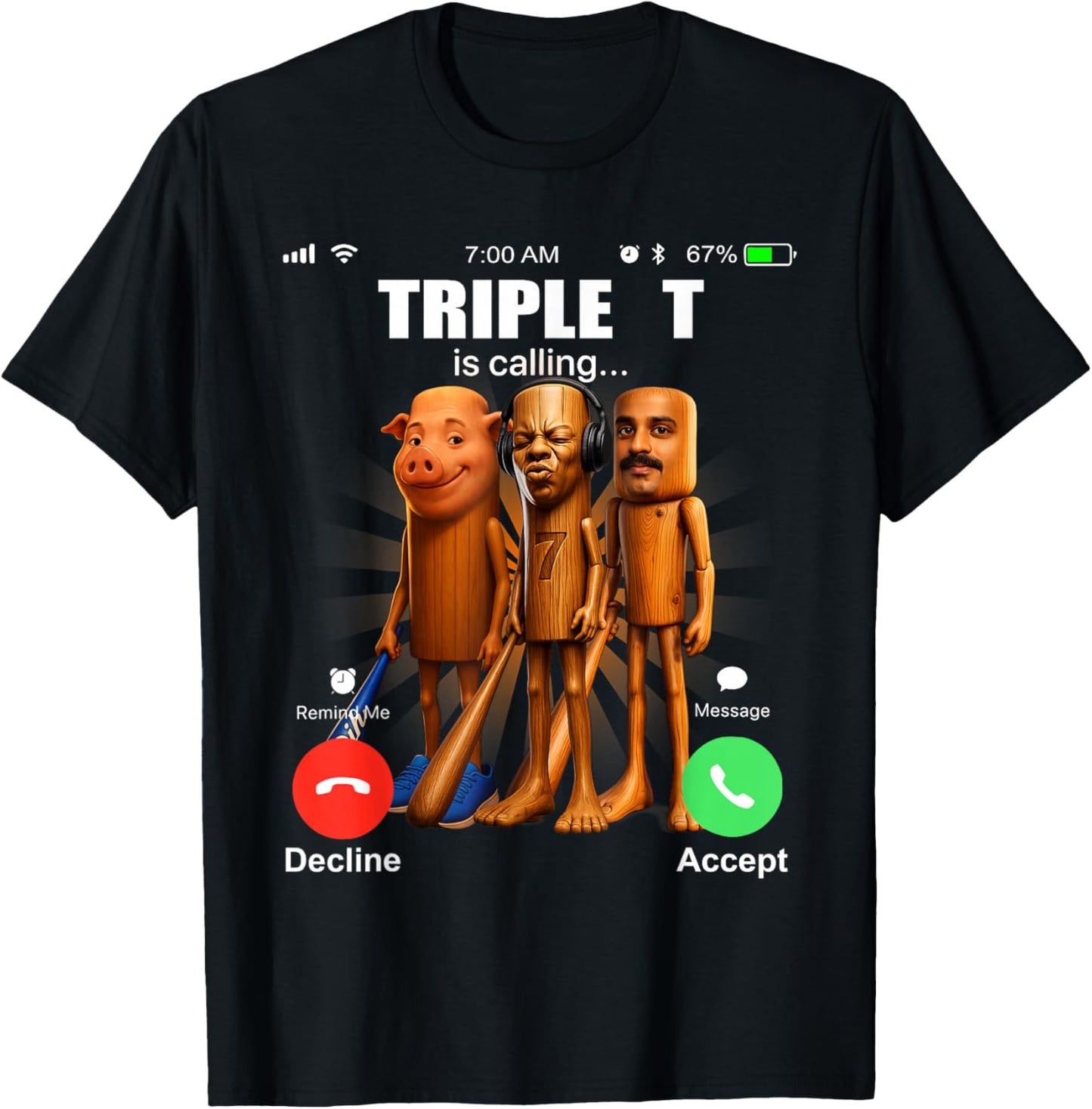 Funy Triple T Tung Tung Tung Speed John Pork Amir is Calling T-Shirt - T-Shirt | Black