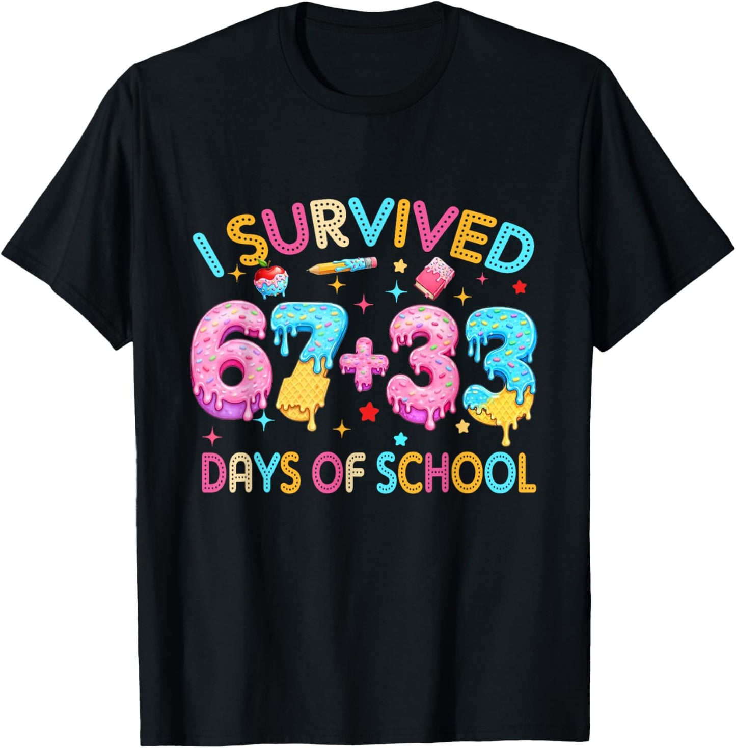 I Survived 67 33 Days of School for Girl Boys Kids 100th Day T-Shirt - T-Shirt | Black