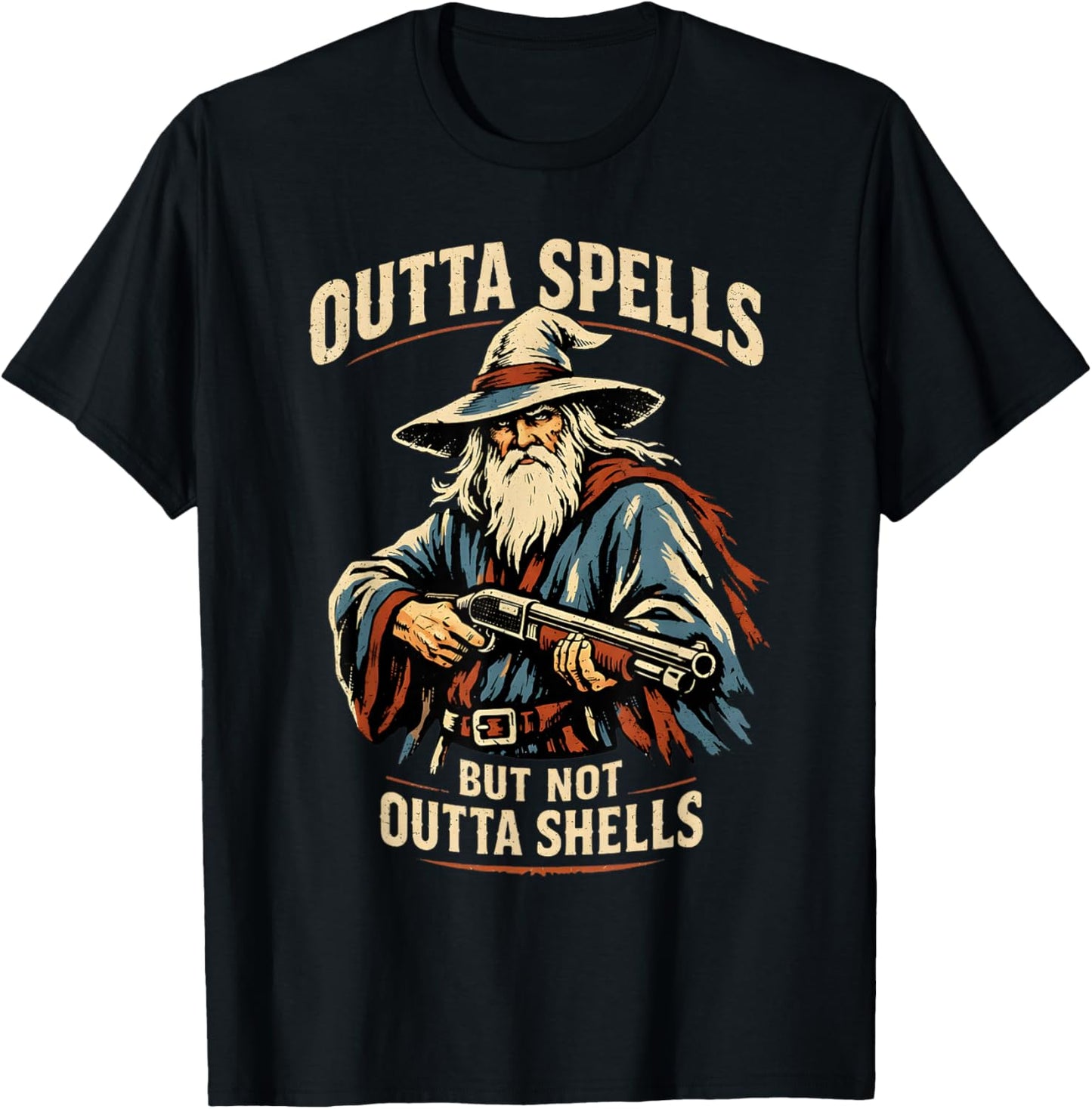 Outta Spells But Not Outta Shells Wizard Fantasy Meme T-Shirt - T-Shirt | Black