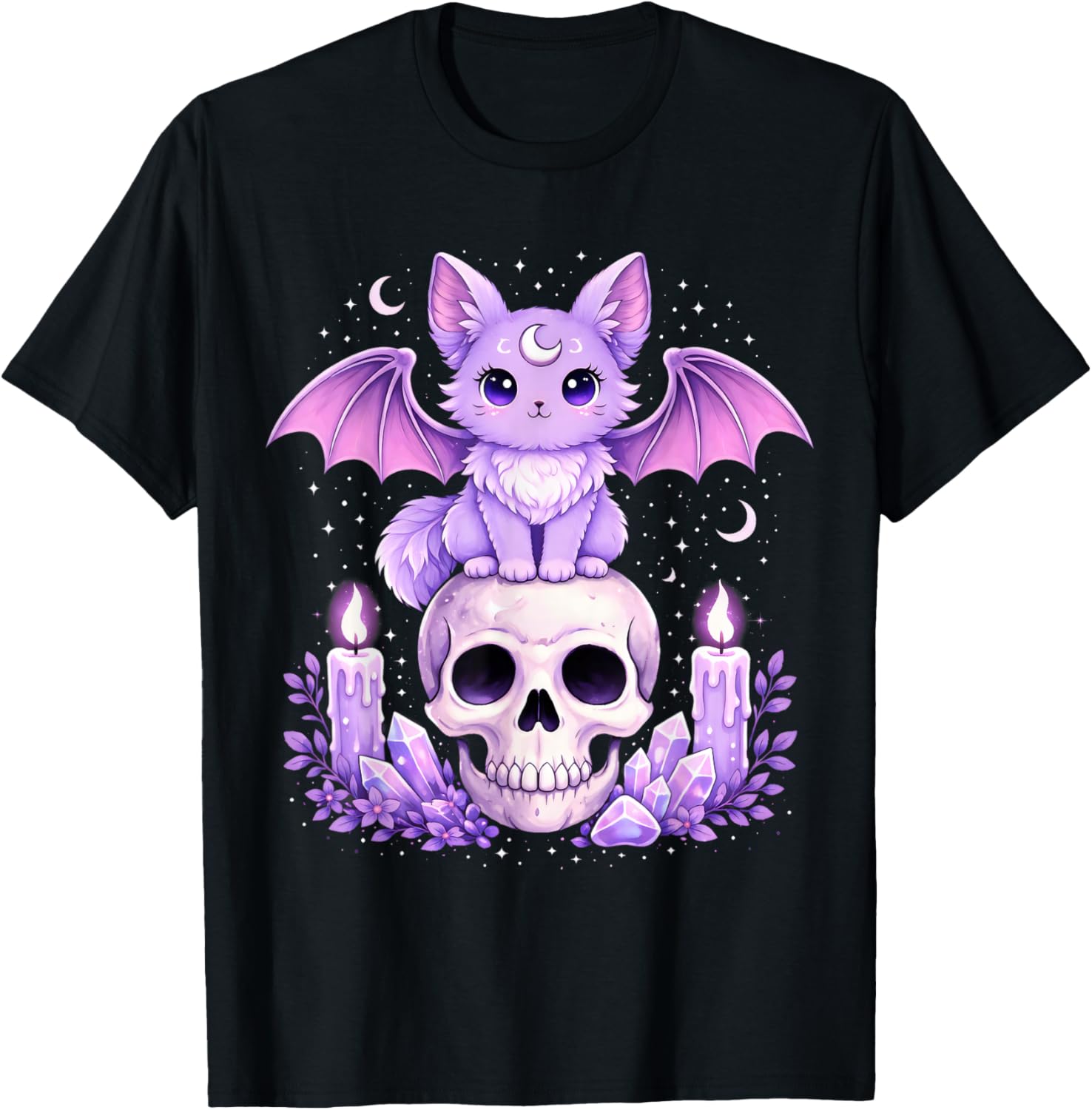 Cute Goth Cat Bat Kawaii Pastel Goth Aesthetic, Girls Kids T-Shirt - T-Shirt | Black