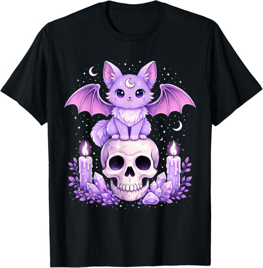 Cute Goth Cat Bat Kawaii Pastel Goth Aesthetic, Girls Kids T-Shirt - T-Shirt | Black