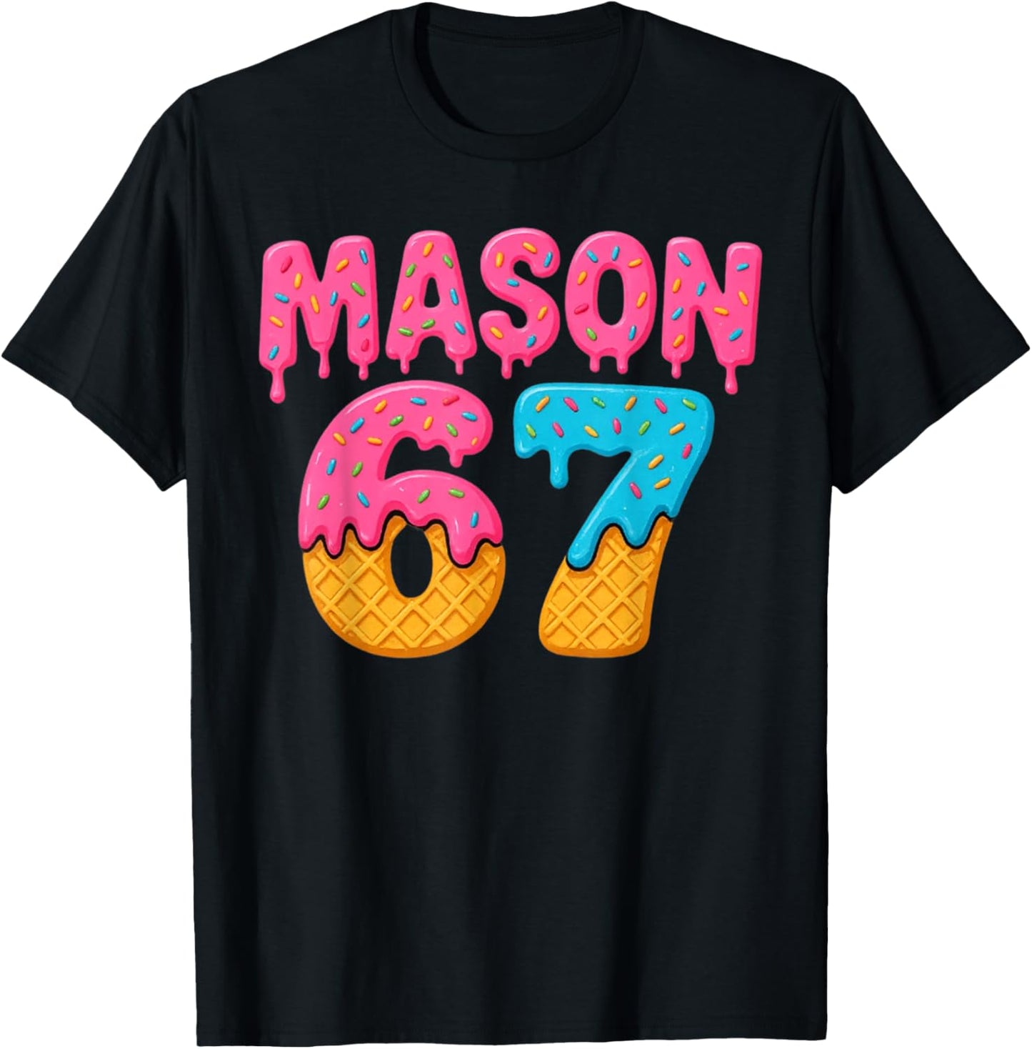 67 Ice Cream Drip Meme Funny Six Seven Gen Alpha Slang T-Shirt - T-Shirt | Black