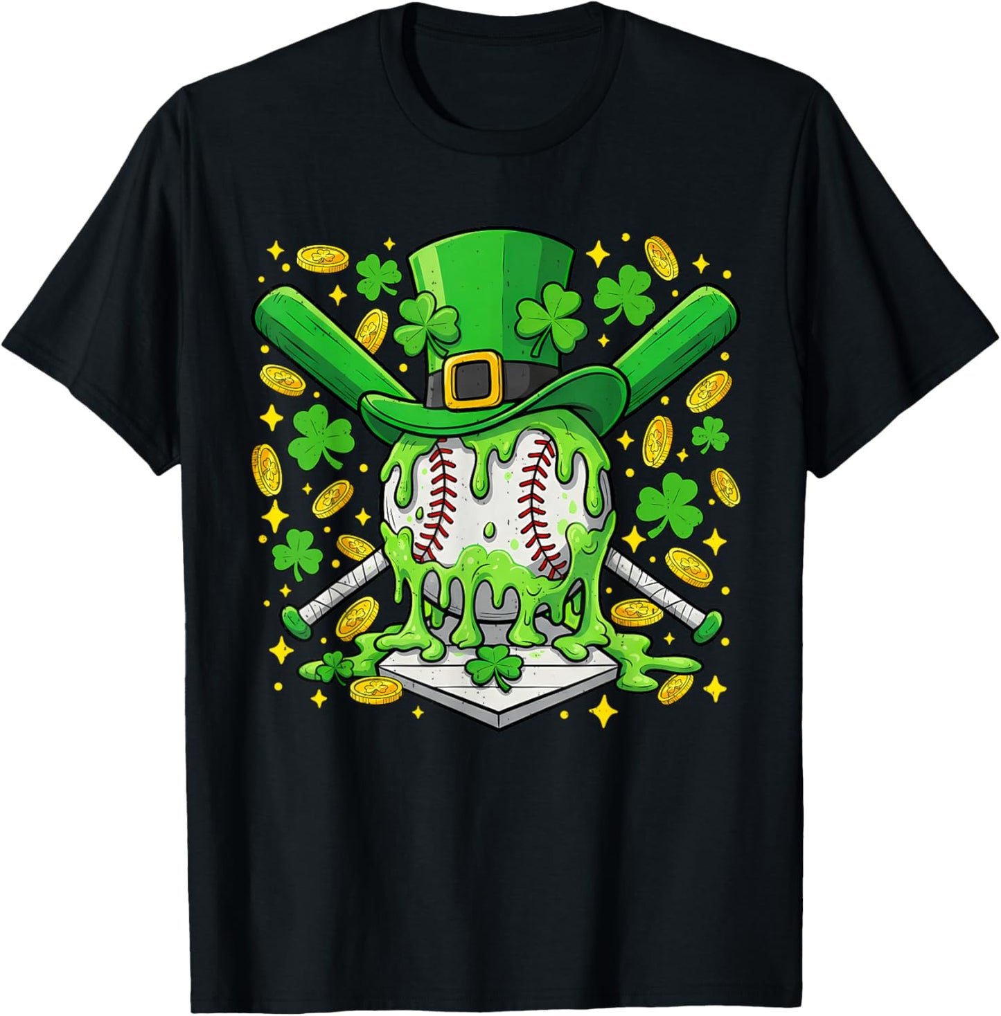 Baseball Drip Green St Patricks Day Irish Sport Boy Teen Kid T-Shirt - T-Shirt | Black