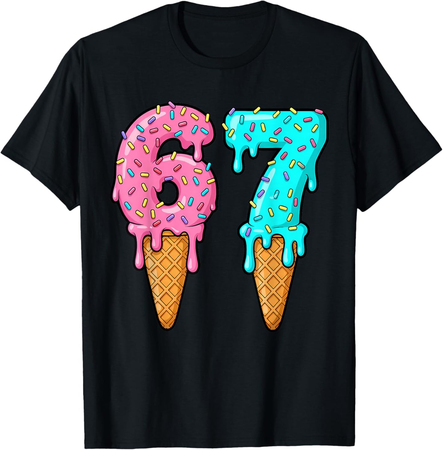 67 Ice Cream Drip Meme Six Seven Gen Alpha Slang T-Shirt - T-Shirt | Black
