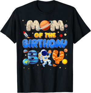 Mom of The Birthday Boy Space Astronaut Matching Family T-Shirt - T-Shirt | Black