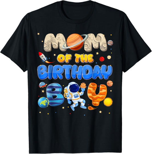 Mom of The Birthday Boy Space Astronaut Matching Family T-Shirt - T-Shirt | Black