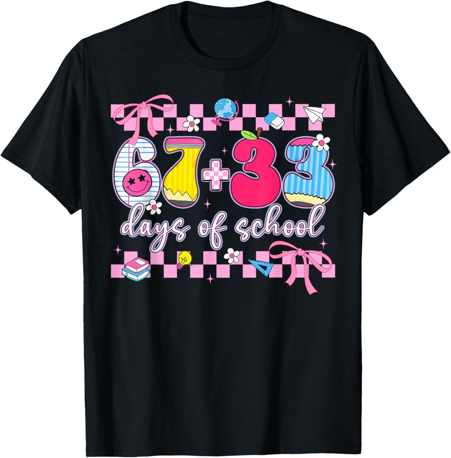 67 33 Days of School 100th Day Coquette Bow Girls T-Shirt - T-Shirt | Black