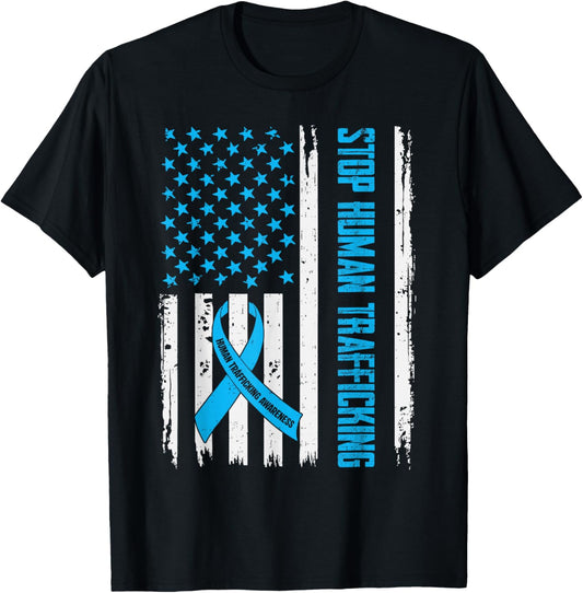 Human Trafficking Awareness USA Flag Stop Human Trafficking T-Shirt - T-Shirt | Black