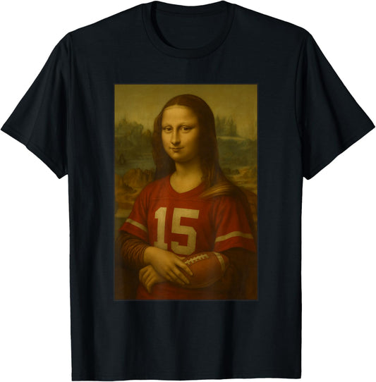 Mona Lisa Holding Football Vintage Sports Art Funny T-Shirt - T-Shirt | Black