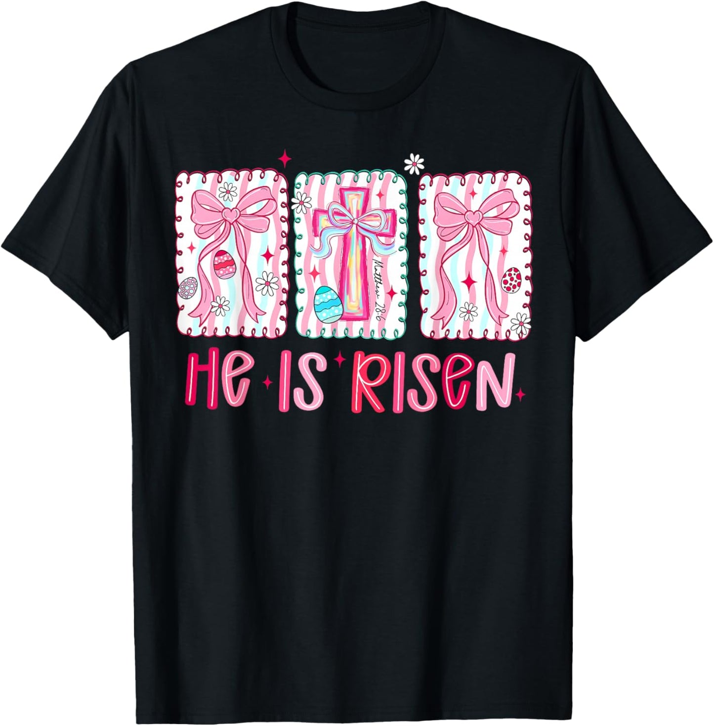 He is Risen Jesus Christian Happy Easter Women Kids Girls T-Shirt - T-Shirt | Black