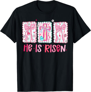 He is Risen Jesus Christian Happy Easter Women Kids Girls T-Shirt - T-Shirt | Black